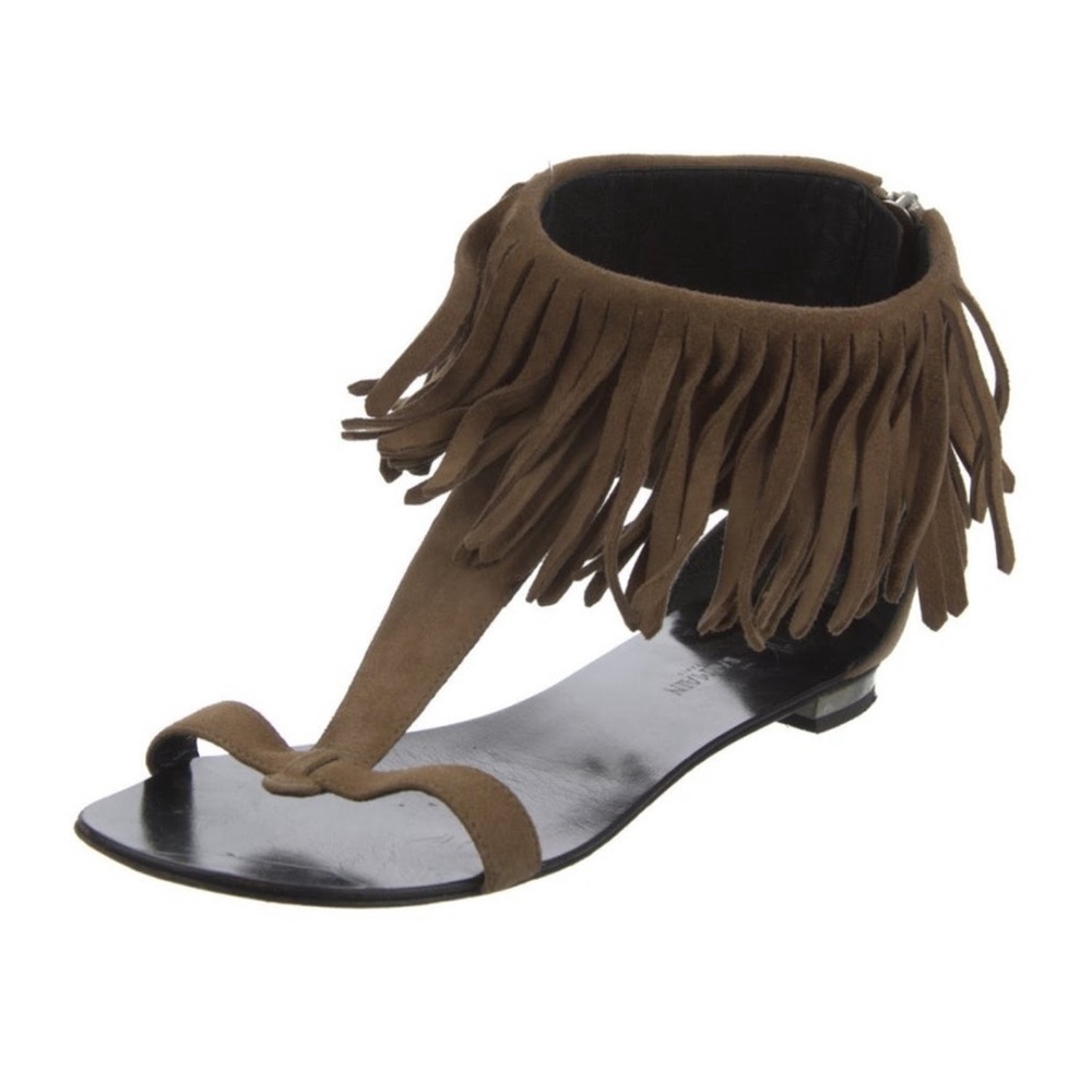 Balmain Suede Fringe Trim Accent Gladiator Sandals Women's Size: 7